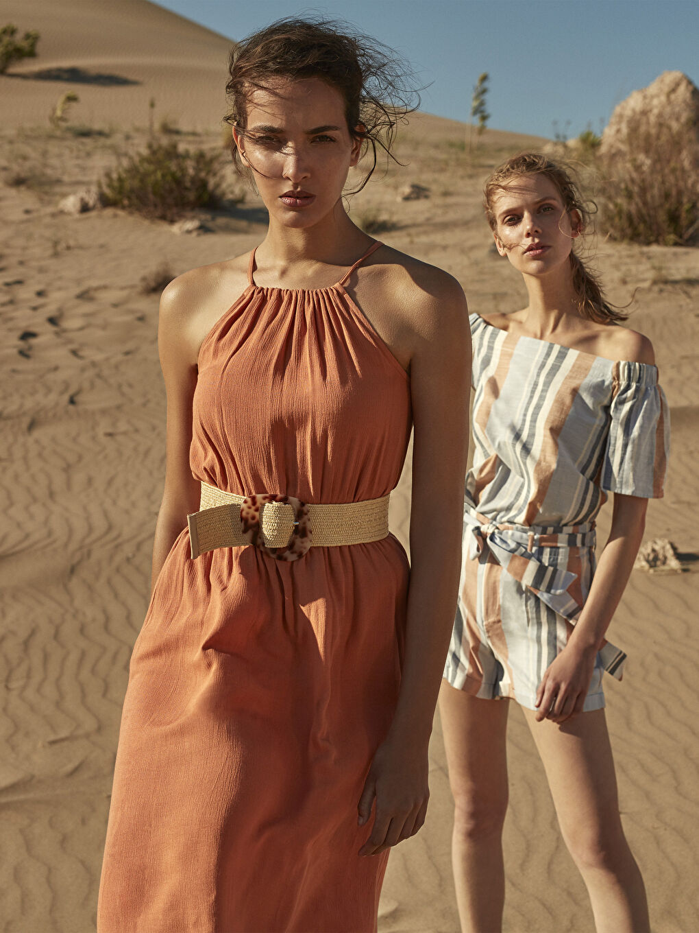 Turuncu Bisiklet Yaka Askılı Kadın Elbise