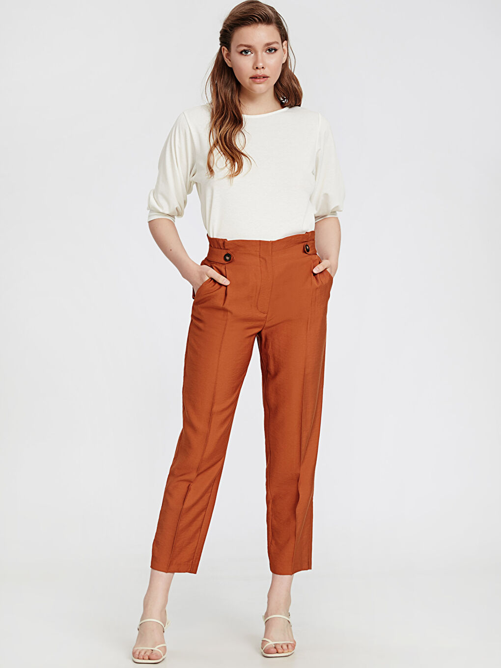 Turuncu Mom Fit Kadın Pantolon-1