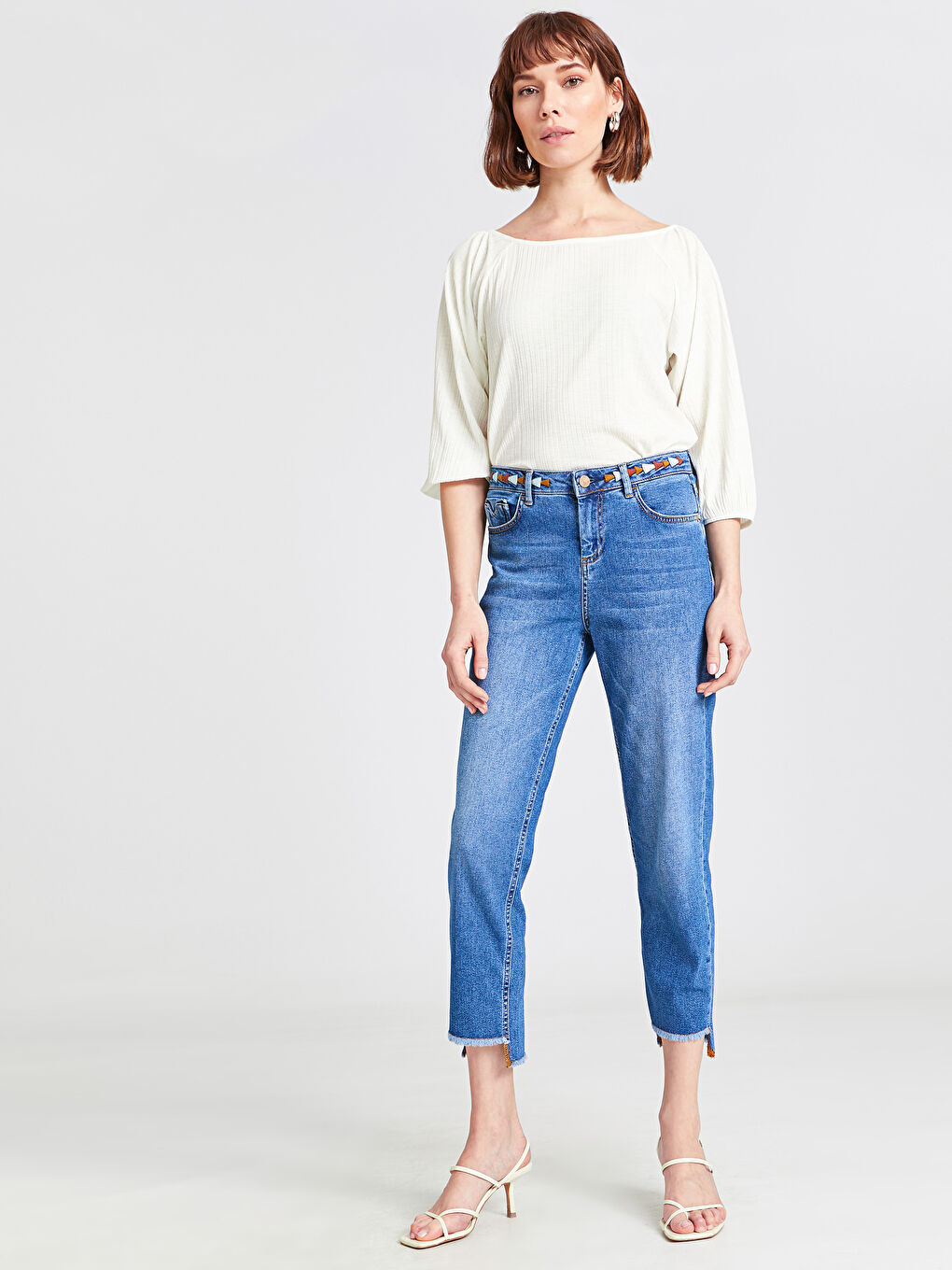 Lacivert Boyfriend Kadın Jean Pantolon-1