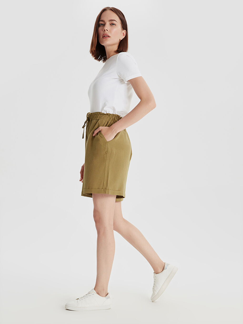 Elastic Waist Linen Look Shorts-1