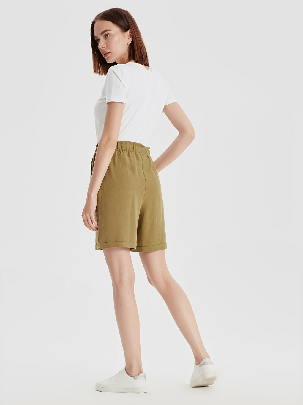 Elastic Waist Linen Look Shorts-2