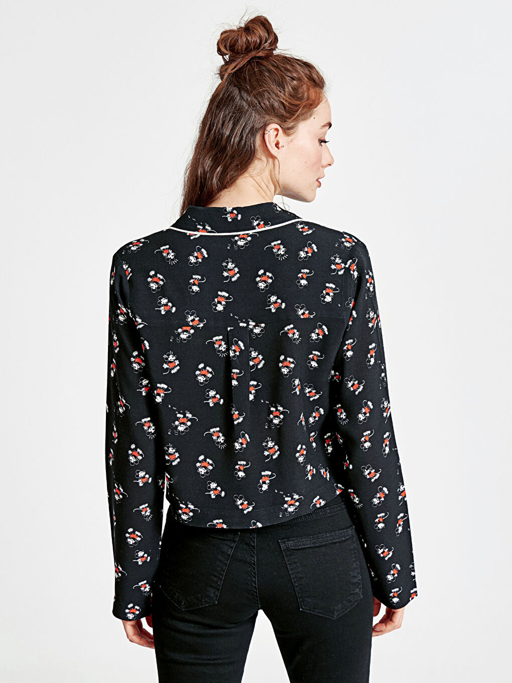 Siyah Önden Düğme Kapamalı Uzun Kollu Kadın Gömlek-2