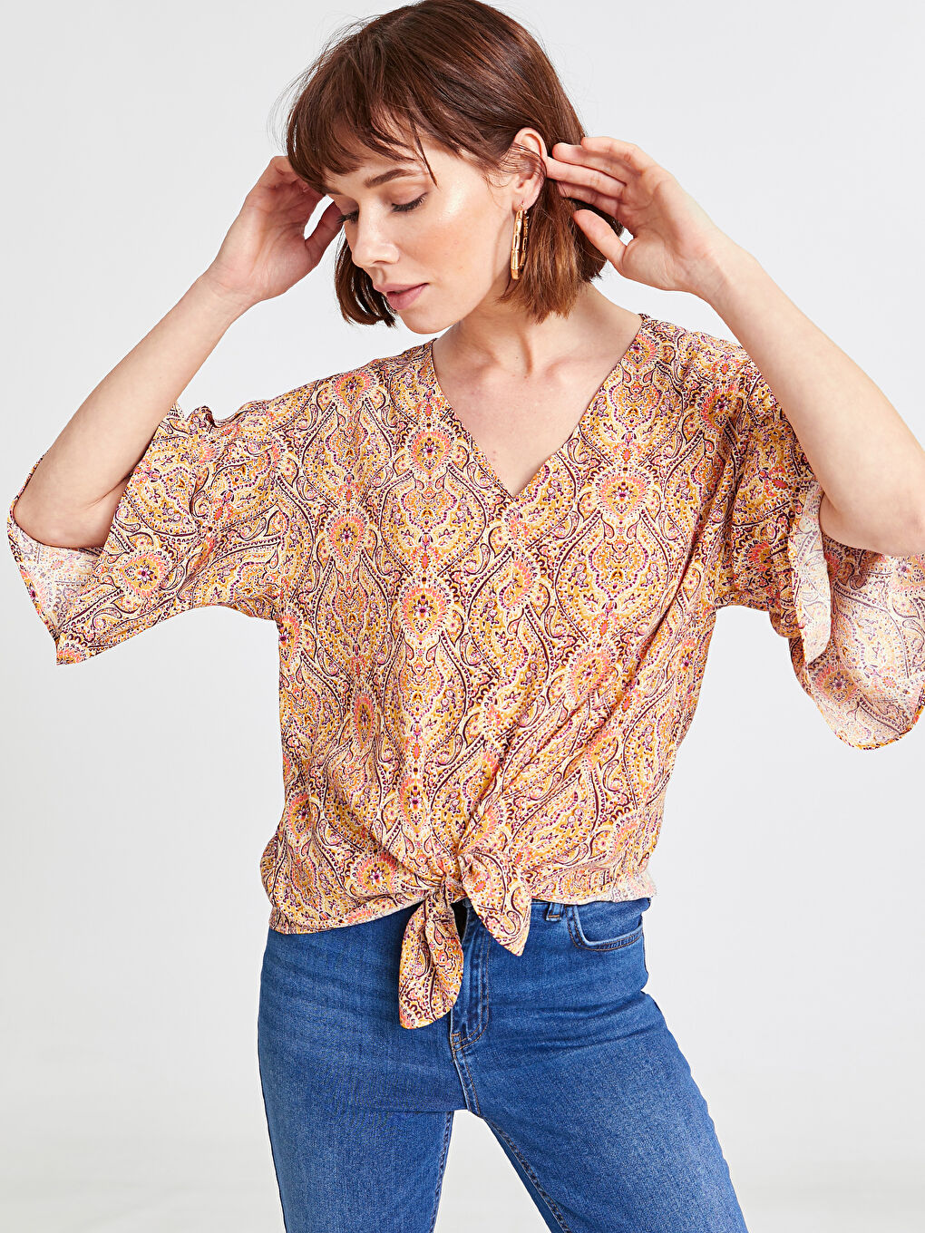 Turuncu Baskılı Bluz