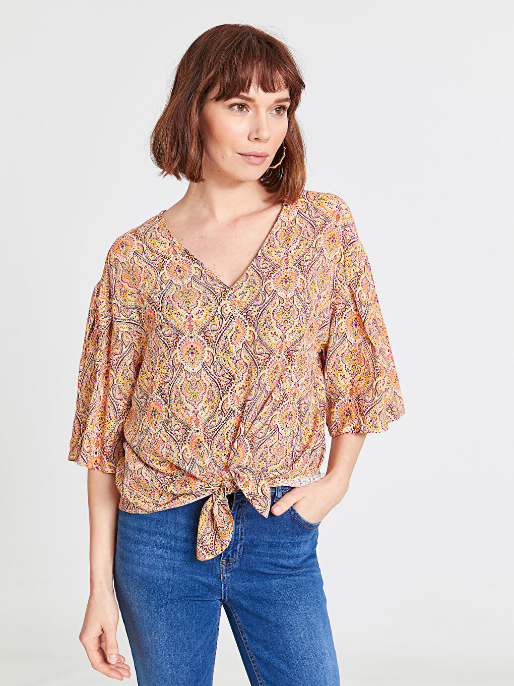 Turuncu Baskılı Bluz-1