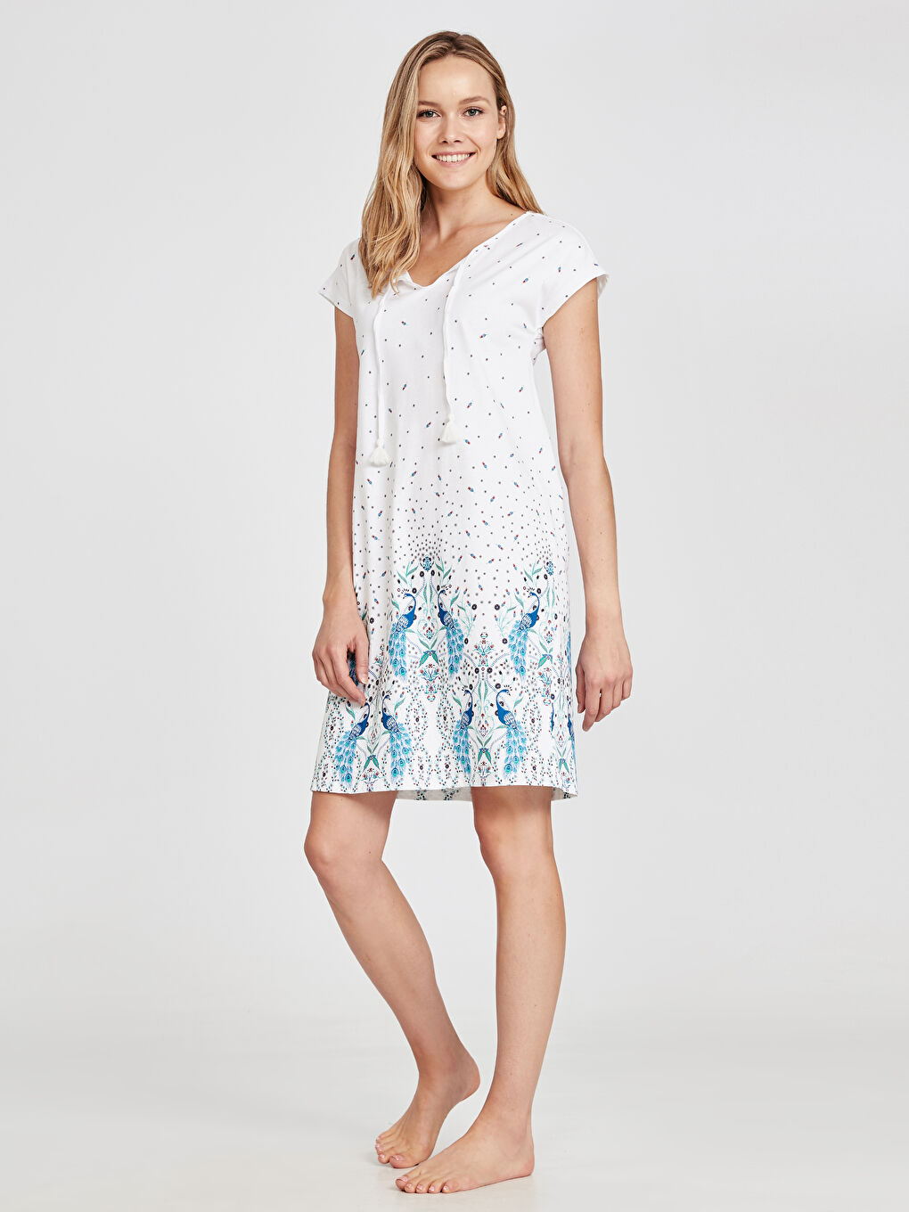 Ekru Baskılı Gecelik