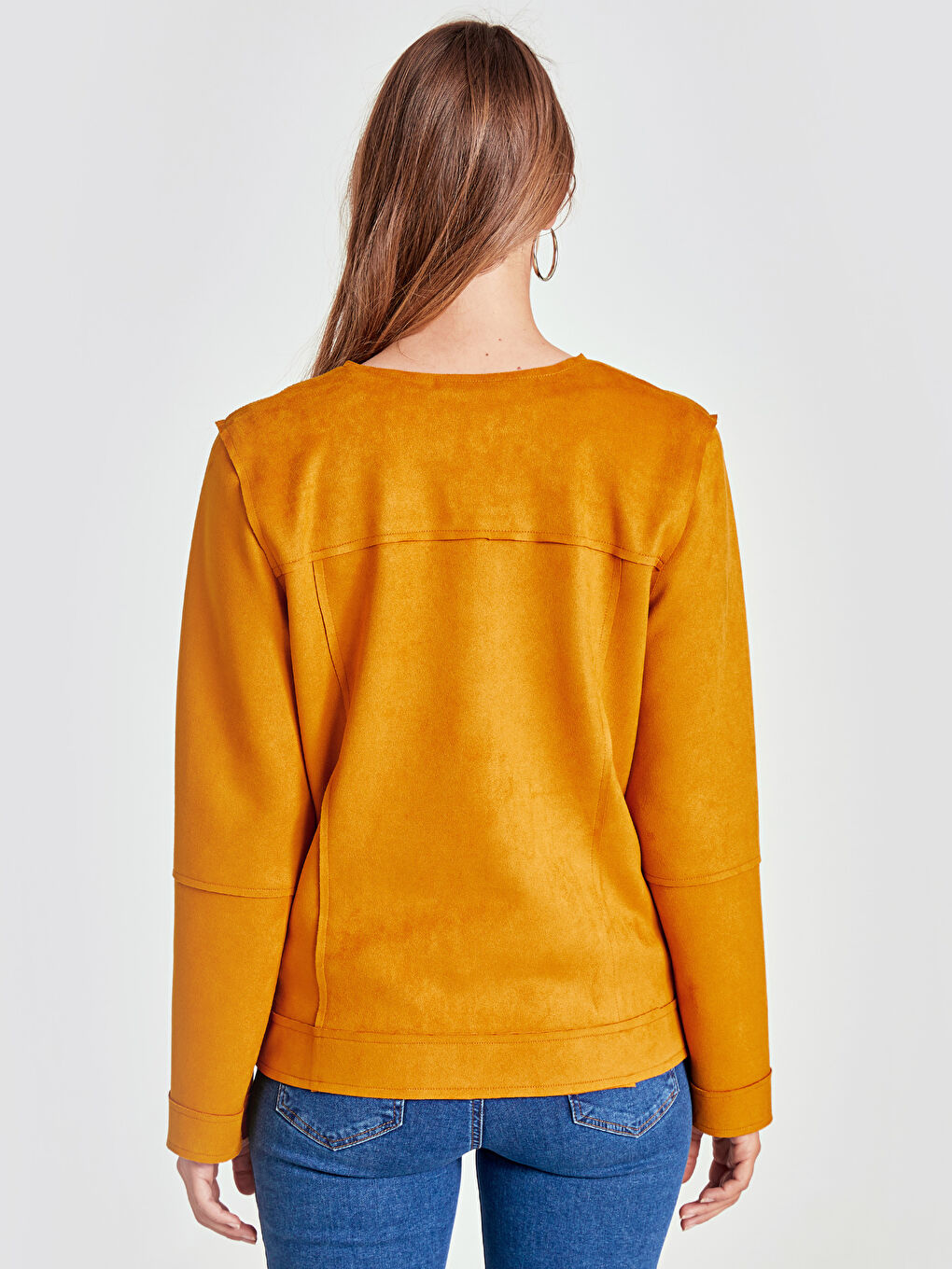 Hardal Sarı Deri Görünümlü Mont-2