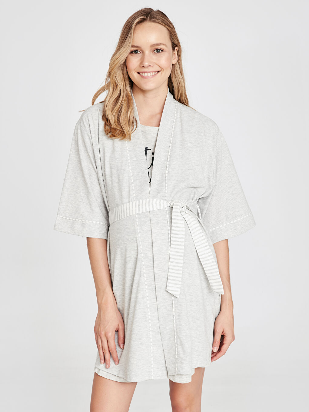 Gri Kruvaze Kadın Sabahlık-1