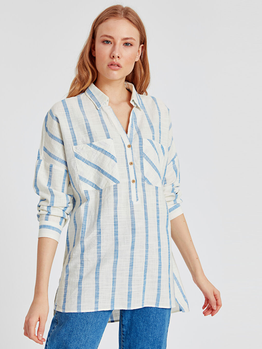 Shirt Collar Standard Fit Long Sleeve Women's Shirt-1