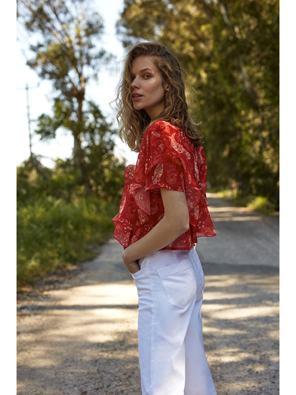 Kırmızı Standart Fit Uzun Kollu Kadın Bluz-4