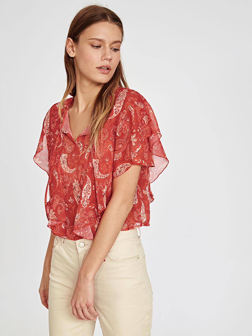 Kırmızı Standart Fit Uzun Kollu Kadın Bluz-2