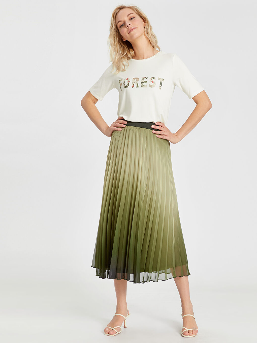 Haki Rahat Kalıp Şifon Kadın Etek-1