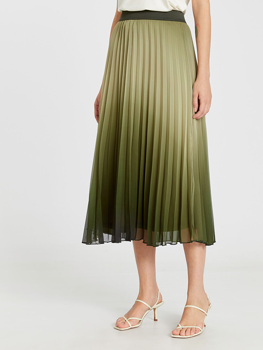 Haki Rahat Kalıp Şifon Kadın Etek-2