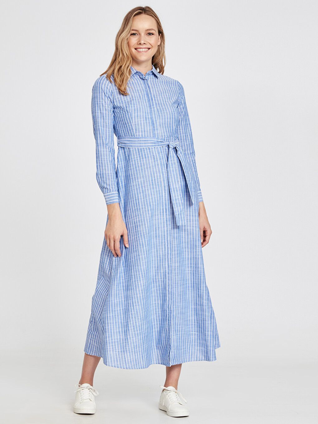 Woman Blue Shirt Dress-1