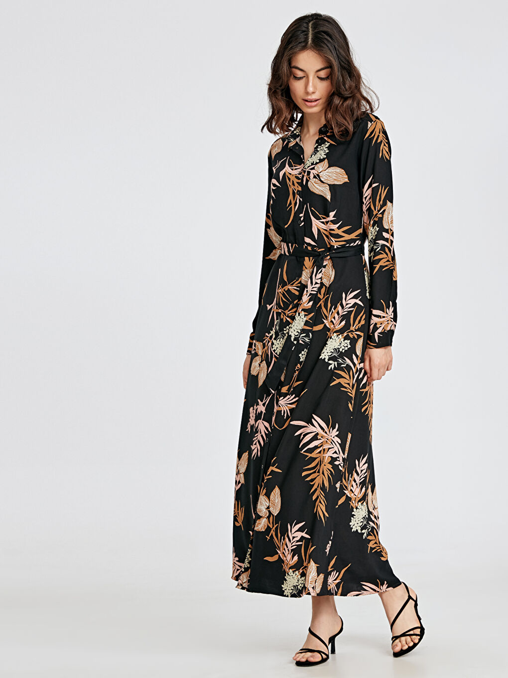 Siyah Standart Fit Uzun Kollu Kadın Gömlek Elbise