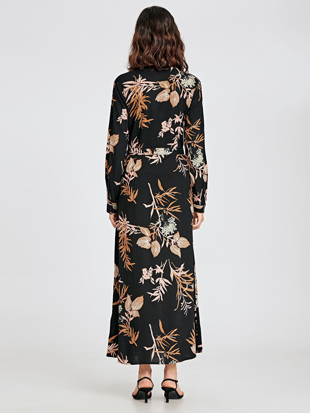 Siyah Standart Fit Uzun Kollu Kadın Gömlek Elbise-2