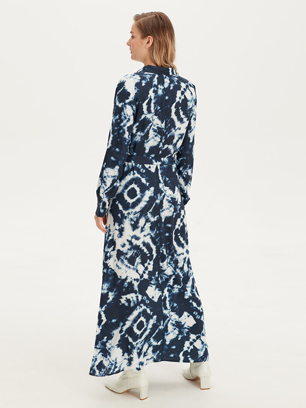 Mavi Uzun Kollu Kadın Gömlek Elbise-3