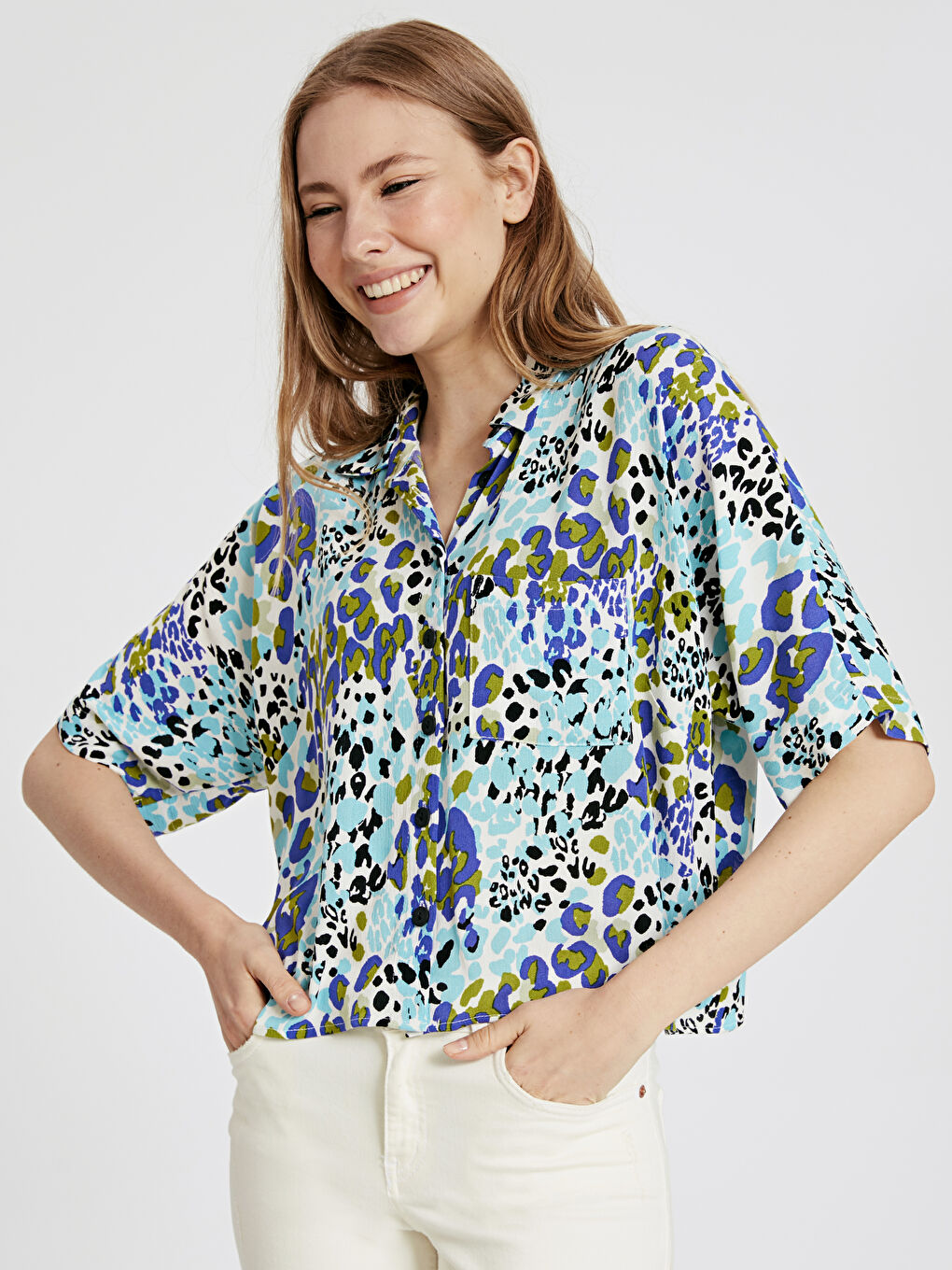 Mavi Regular Fit Armürlü Kadın Gömlek