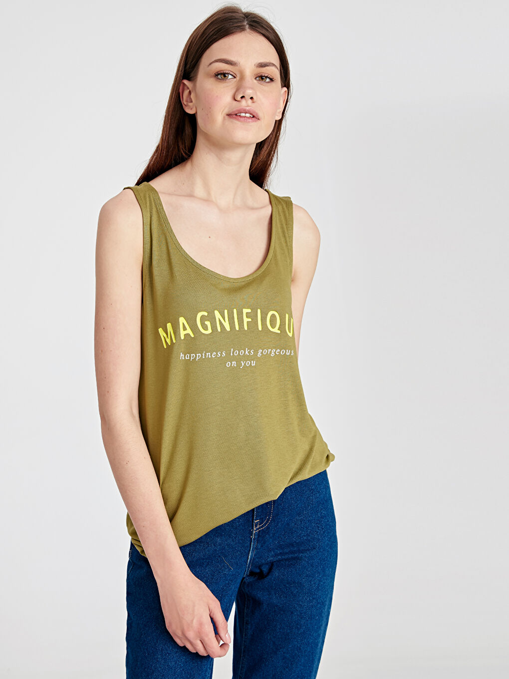 Haki Kadın U Yaka Kolsuz Atlet-1