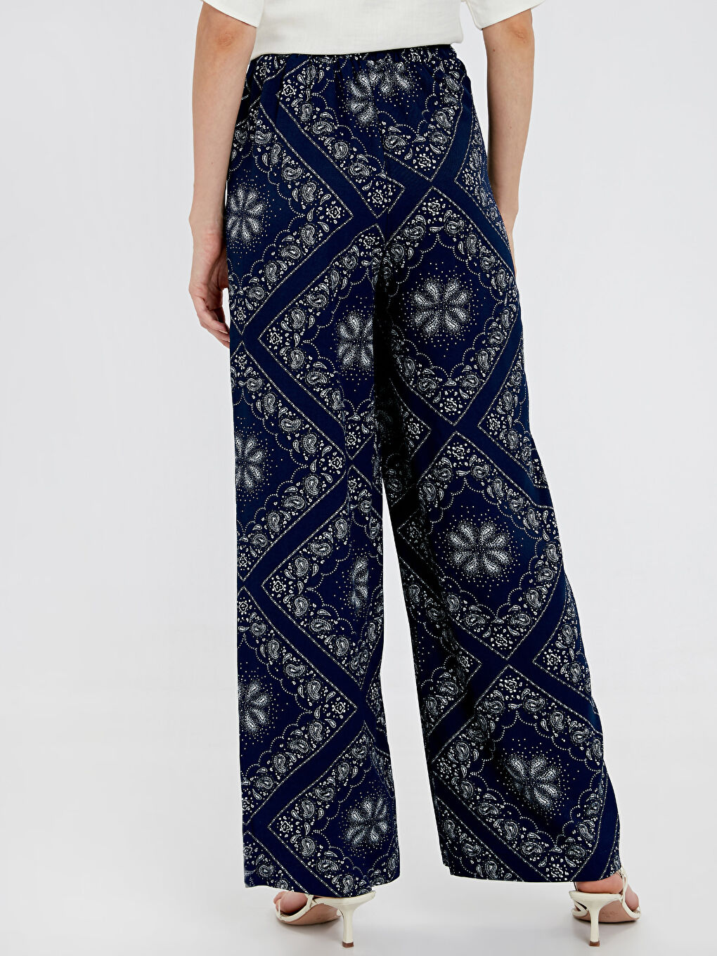 Lacivert Rahat Kalıp Poplin Kadın Pantolon-2