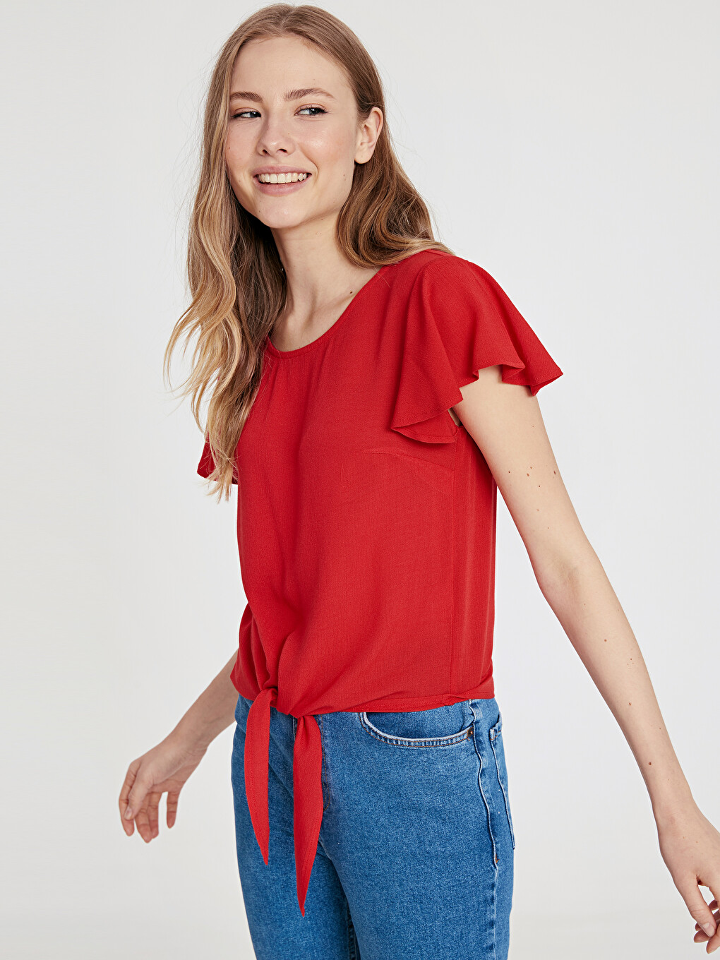 Woman Red Blouse