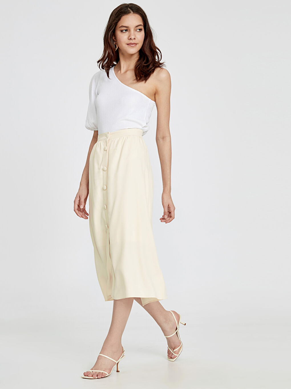 Bej Rahat Kalıp Poplin Kadın Etek-1