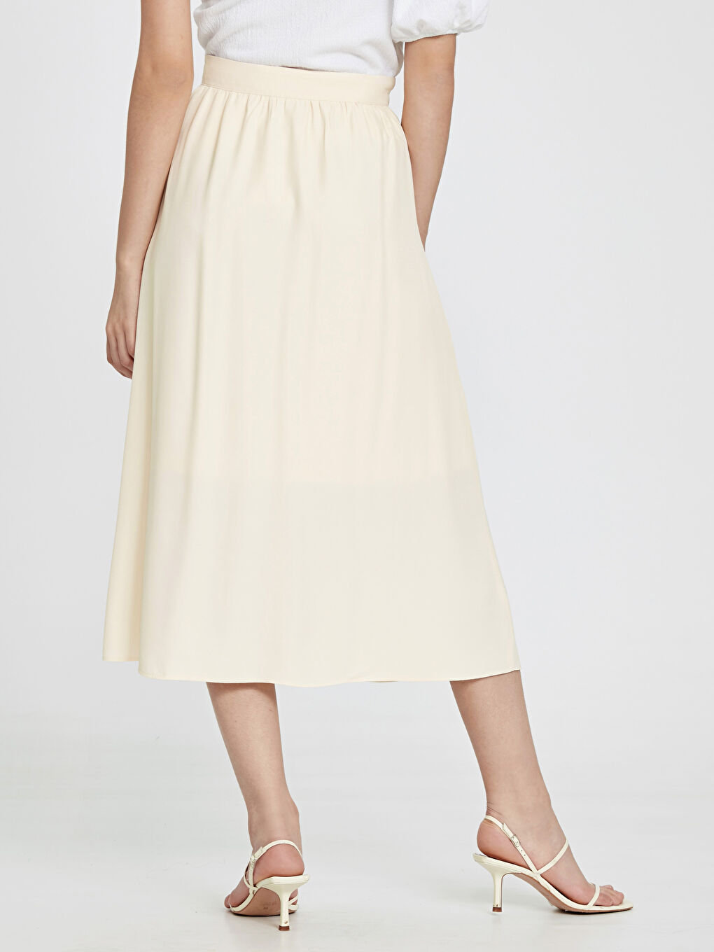 Bej Rahat Kalıp Poplin Kadın Etek-2