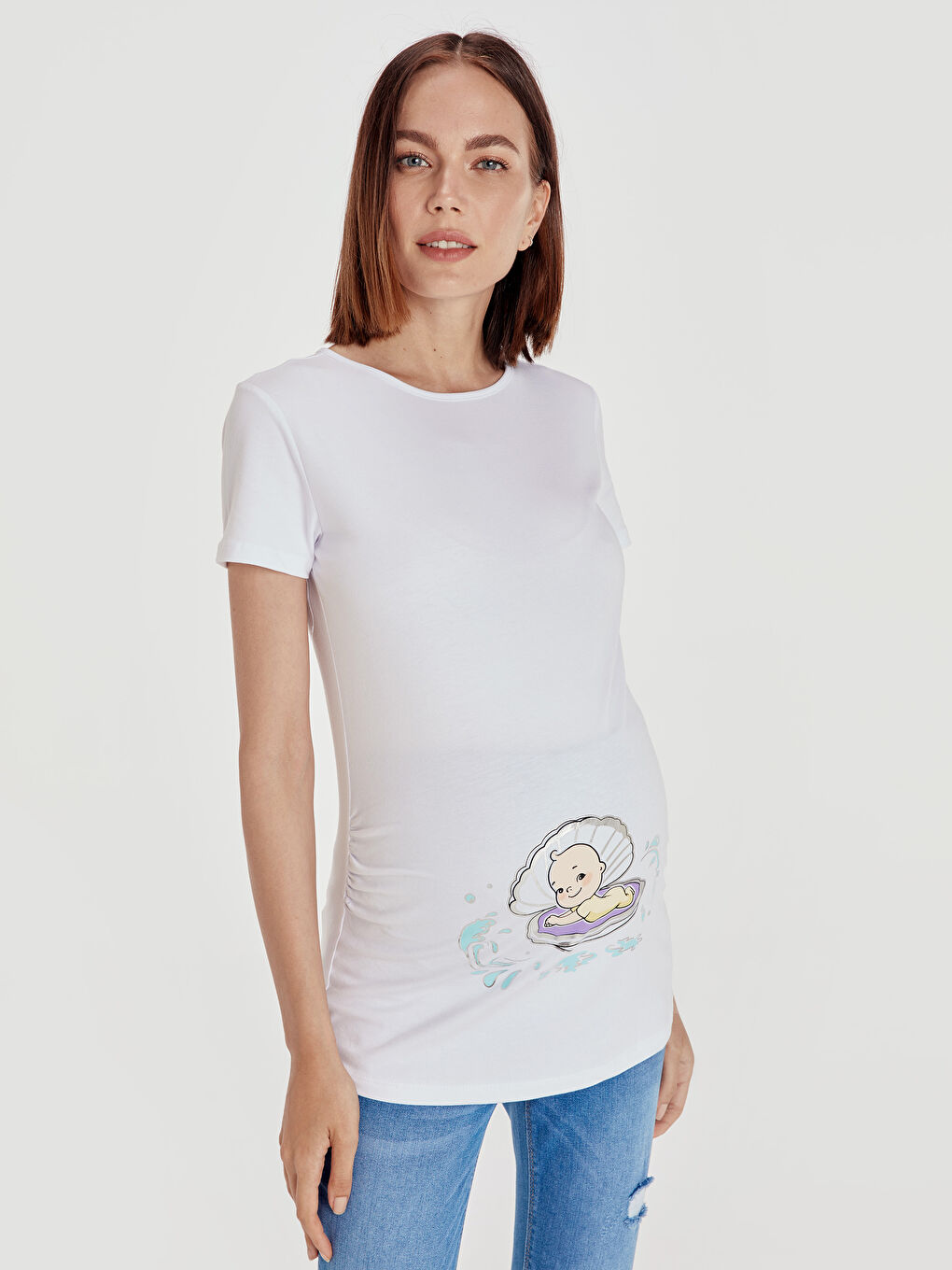 Beyaz Kısa Kollu Hamile Tişört-1