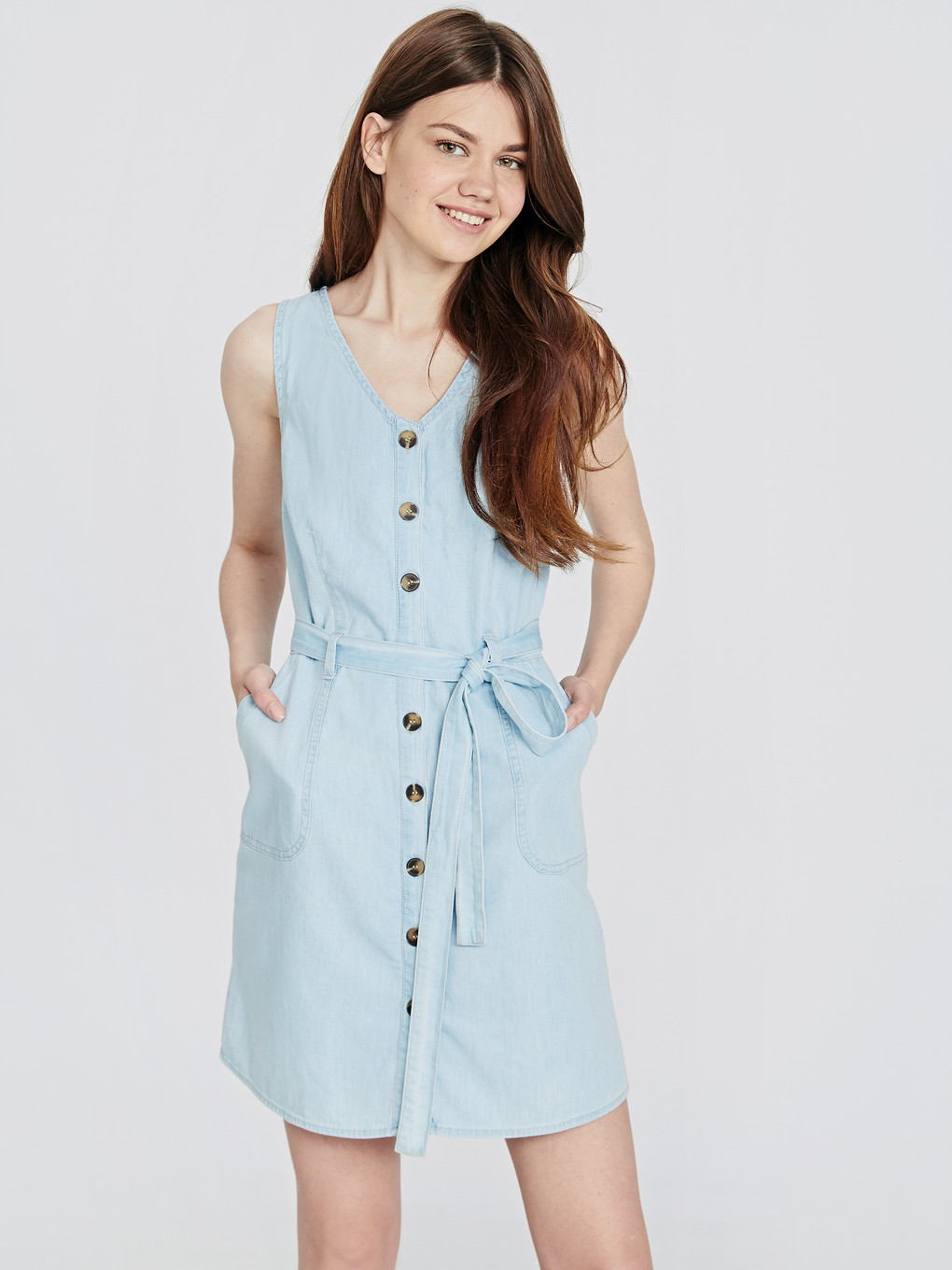 İndigo Standart Fit Askılı Kadın Jean Elbise-1