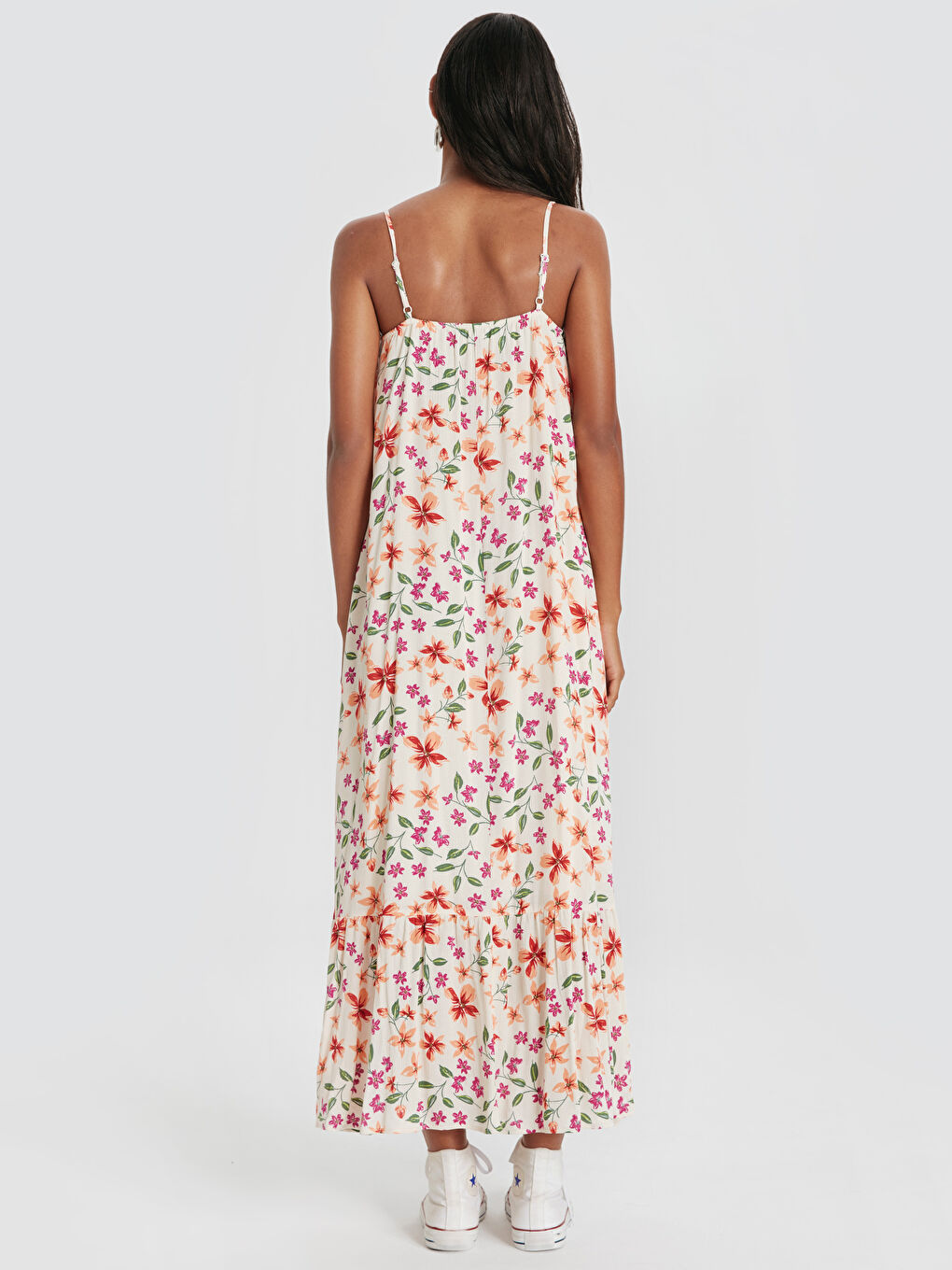 Ekru Bisiklet Yaka Askılı Kadın Elbise-2