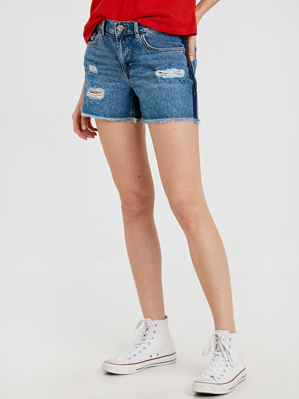 Orta İndigo Rodeo Jean Şort-1