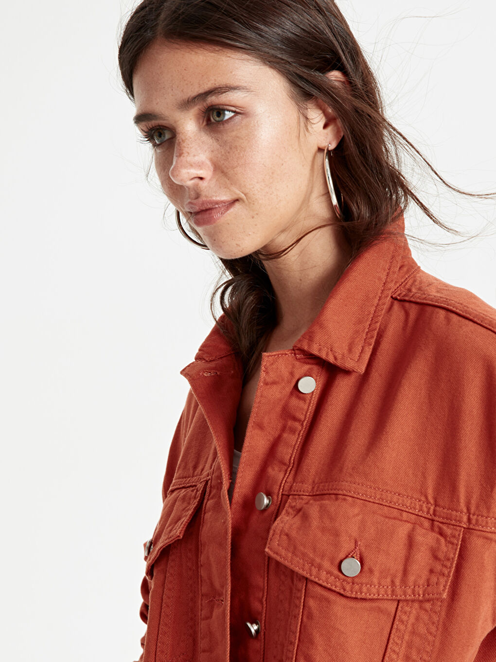 Shirt Collar Straight Pocket Detailed Women's Jean Jacket-3