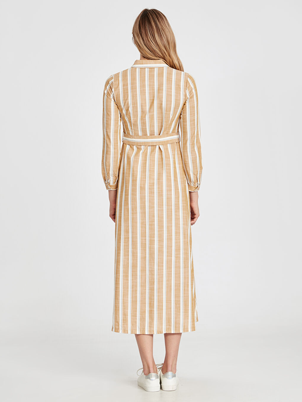 Sarı Çizgili Gömlek Elbise-1