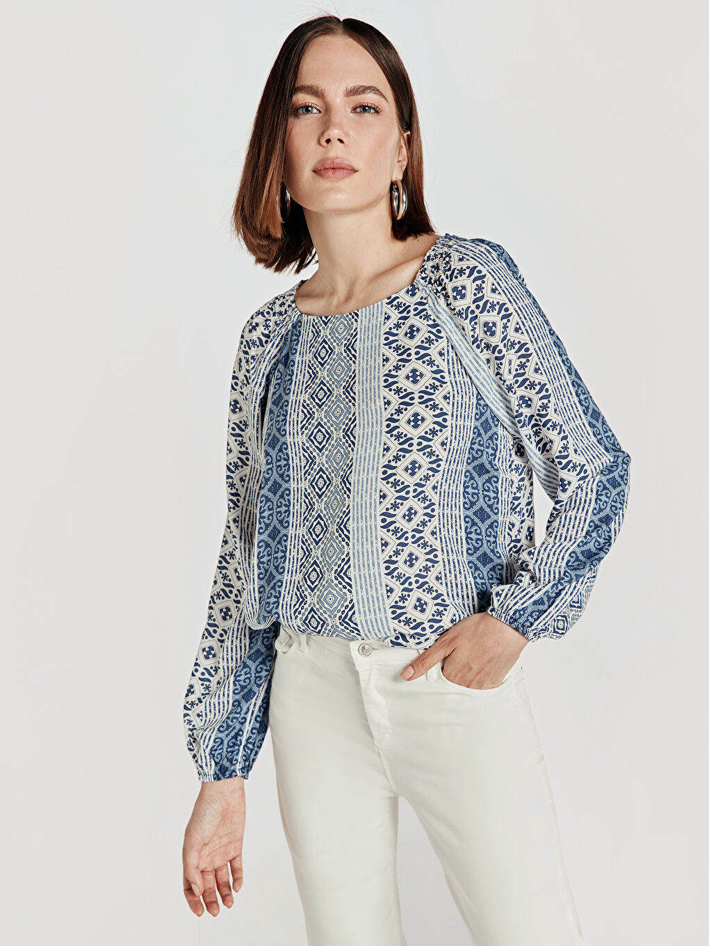 Mavi Standart Fit Uzun Kollu Kadın Bluz-1