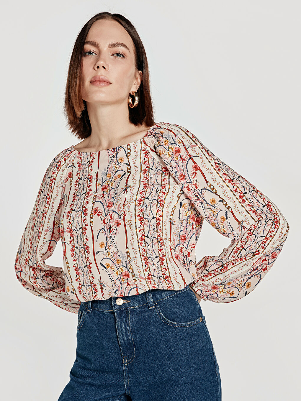 Pembe Standart Fit Uzun Kollu Kadın Bluz