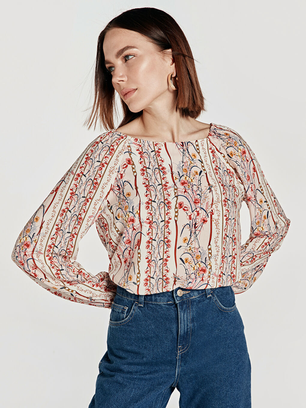 Pembe Standart Fit Uzun Kollu Kadın Bluz-1