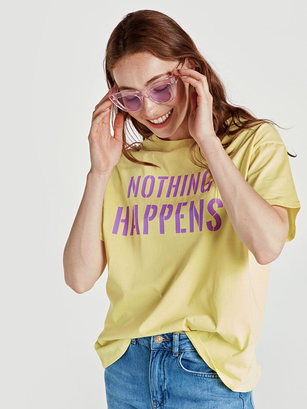 Sarı U Yaka Kısa Kollu Kadın Tişört