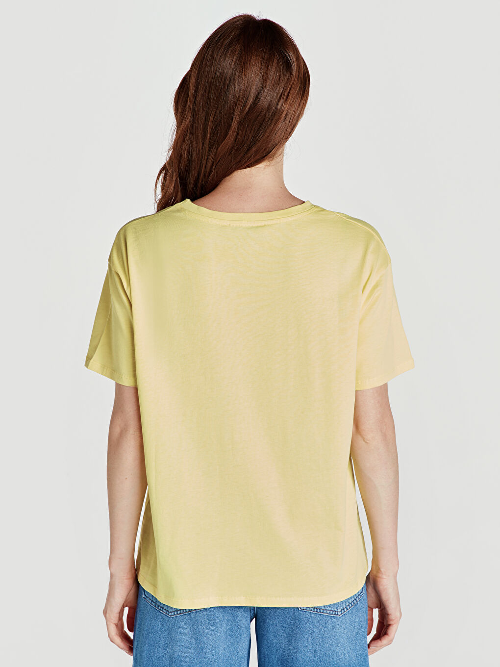 Sarı U Yaka Kısa Kollu Kadın Tişört-2