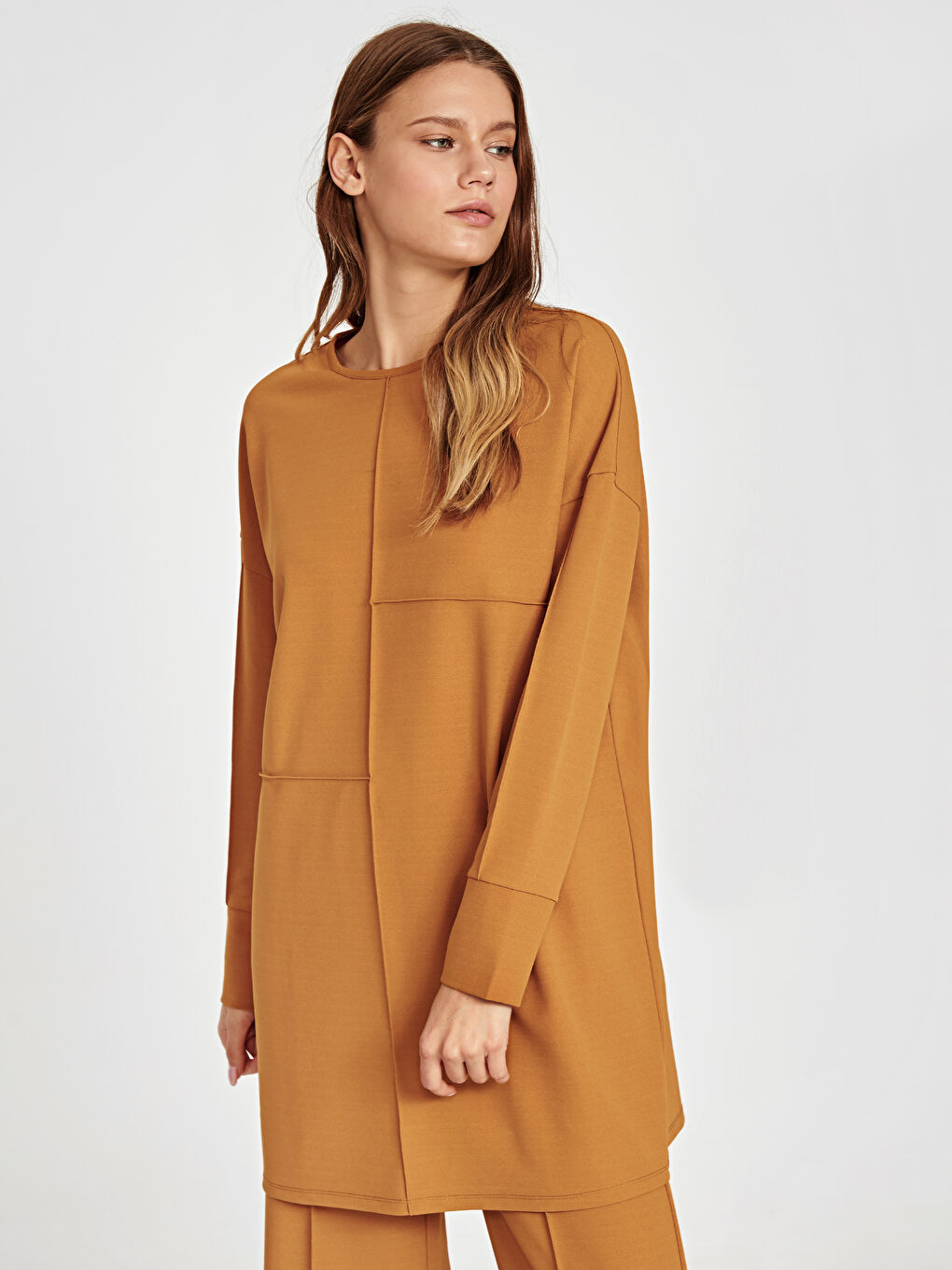 Sarı Bisiklet Yaka Krep Kadın Tunik-1