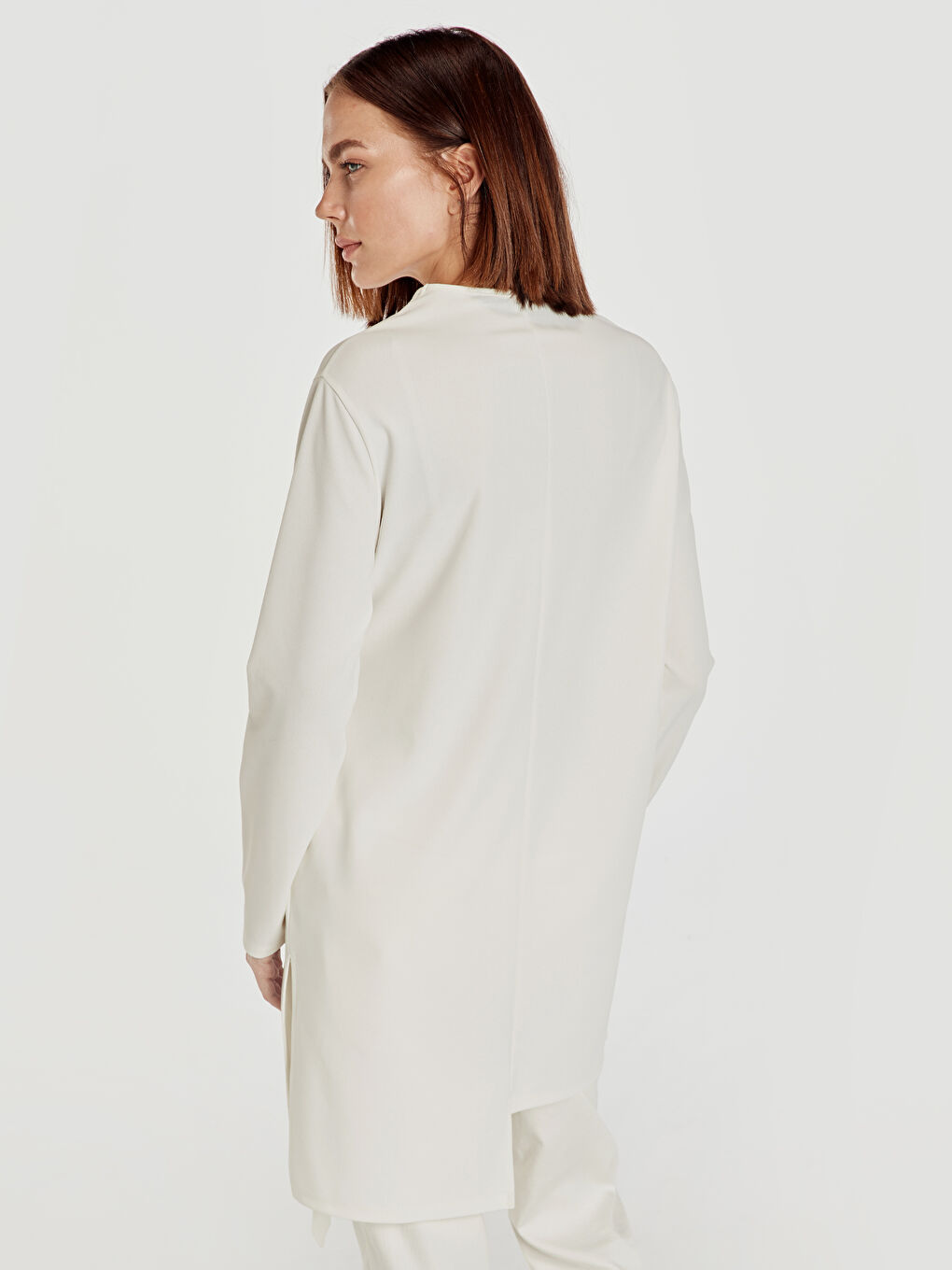 Ekru Bisiklet Yaka Krep Kadın Tunik-2