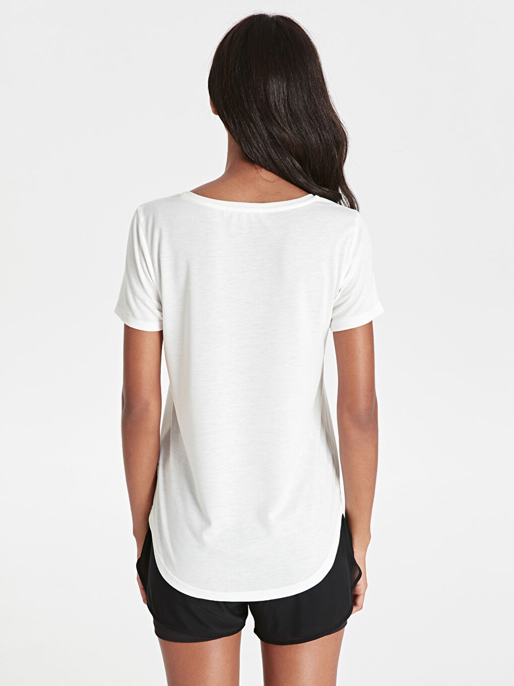 Ekru Bisiklet Yaka Kısa Kollu Kadın Tişört-2