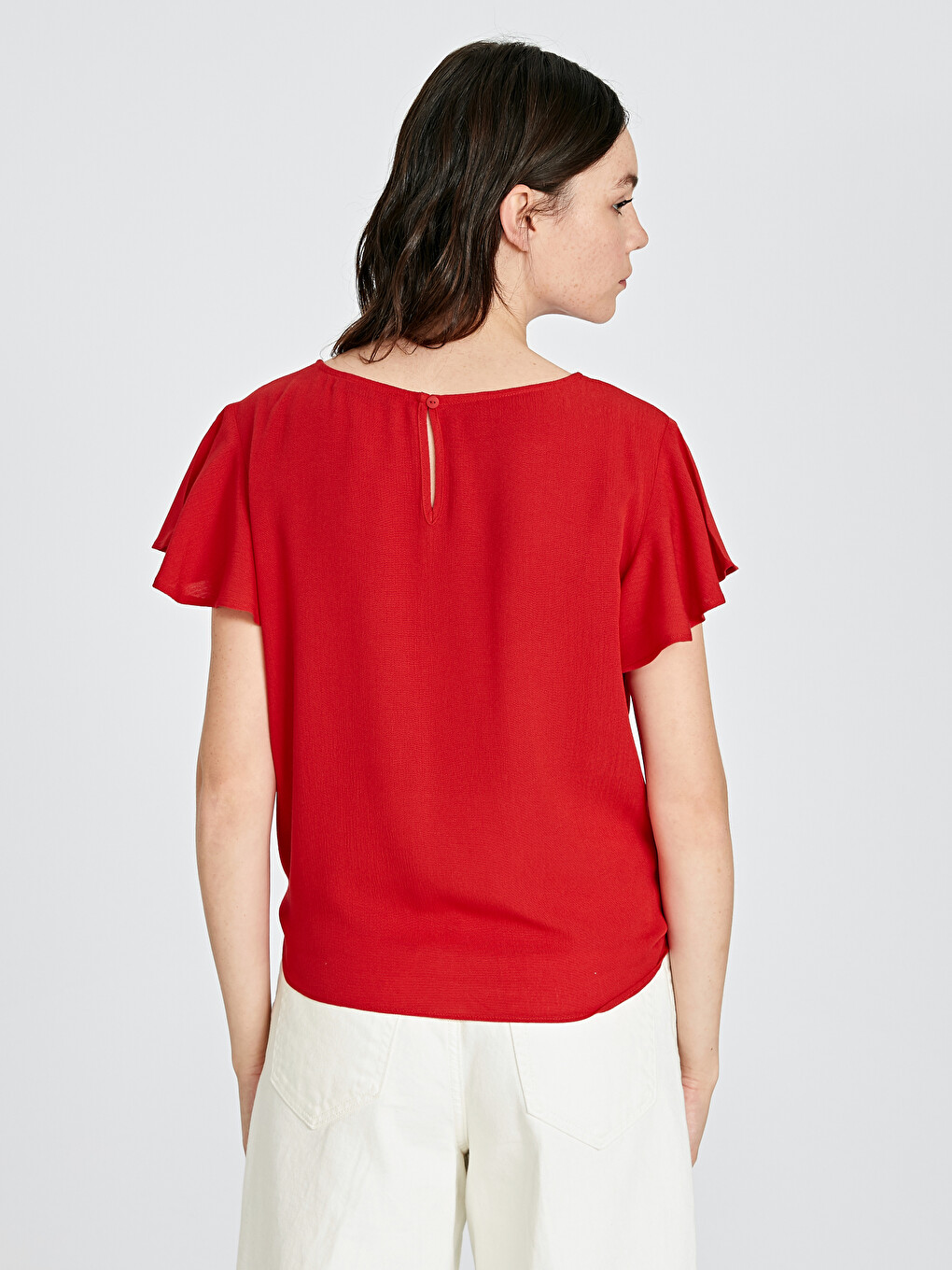 Crew Neck Short Sleeve Tie Front Women's Blouse-2