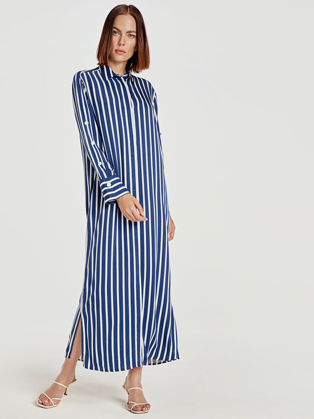 Mavi Uzun Kollu Kadın Gömlek Elbise