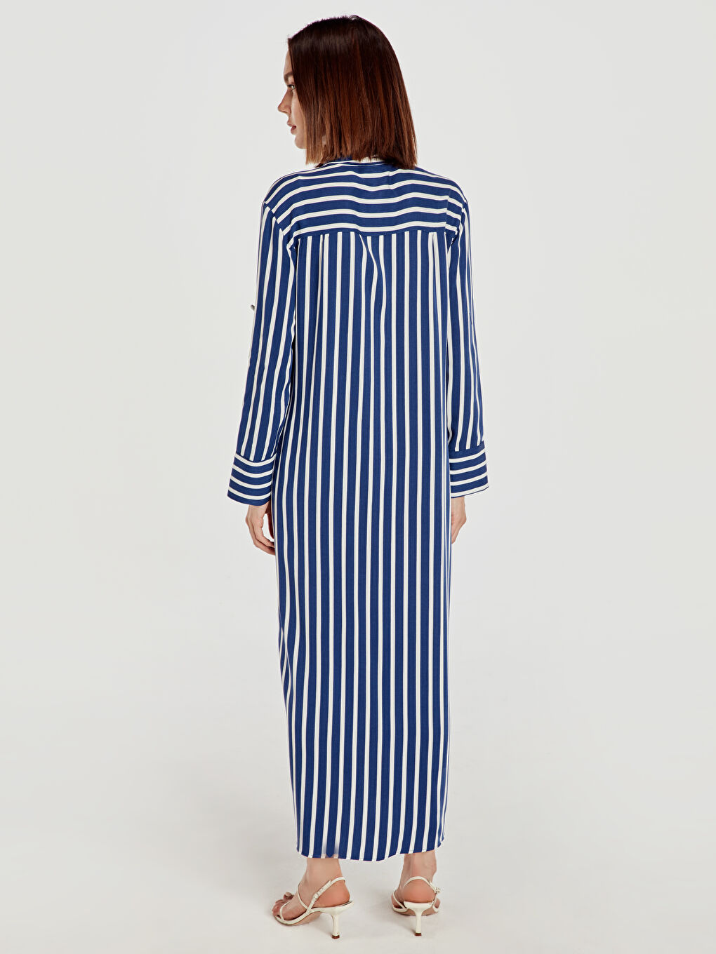 Mavi Uzun Kollu Kadın Gömlek Elbise-1