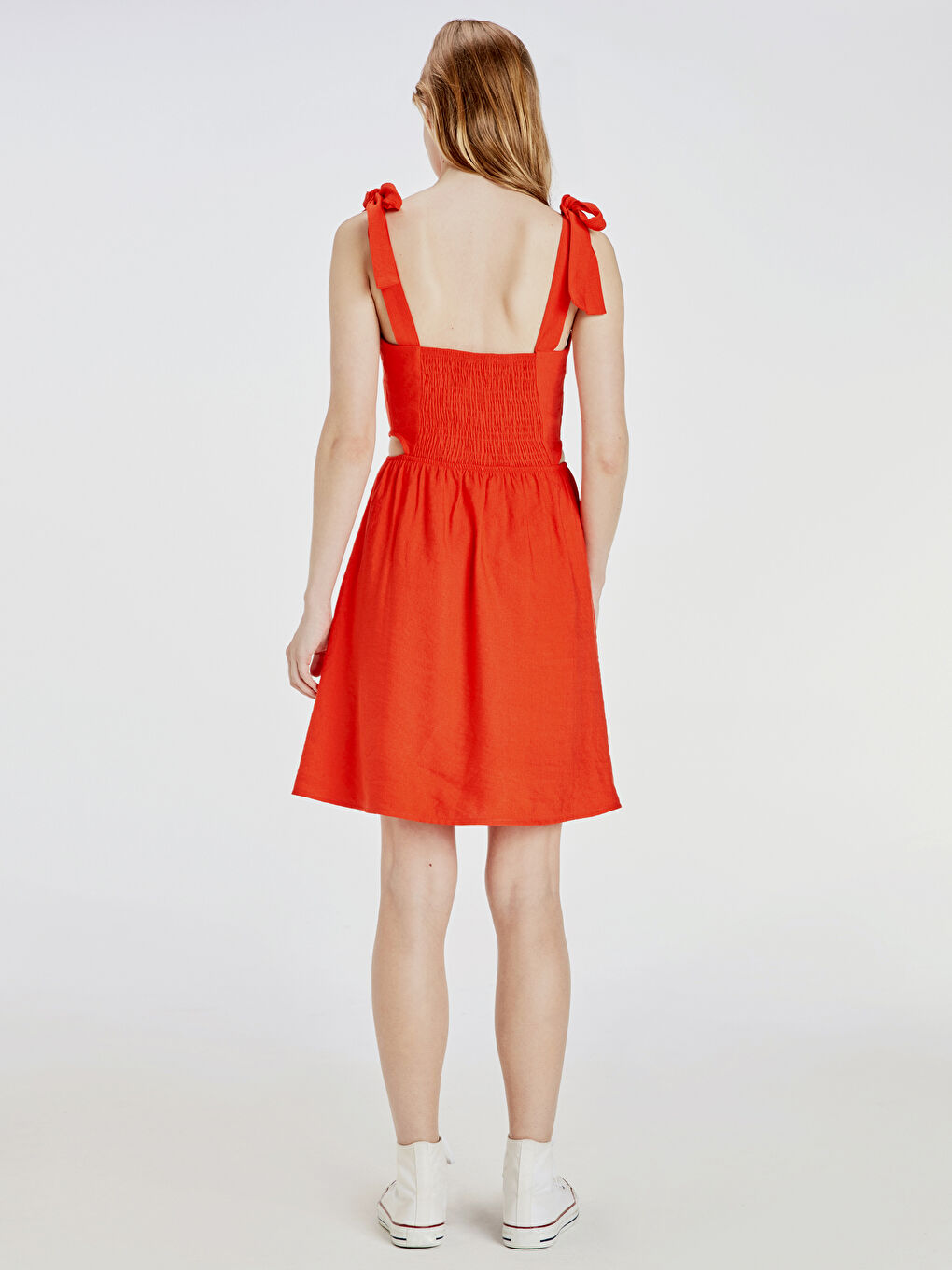 Turuncu U Yaka Askılı Kadın Elbise-2