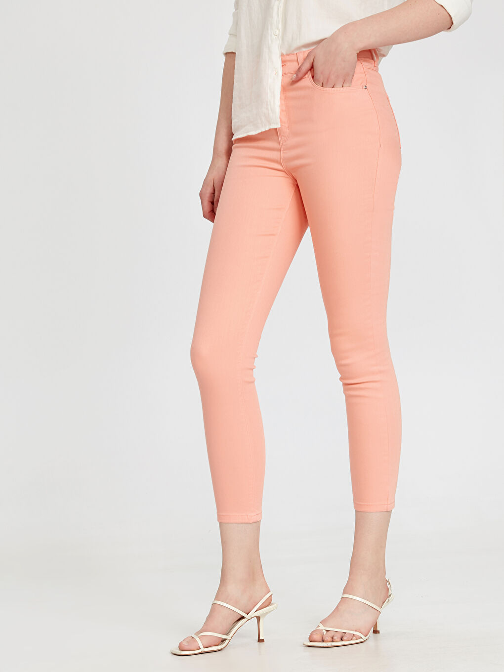 Turuncu Ekstra Dar Fit Gabardin Kadın Pantolon-2