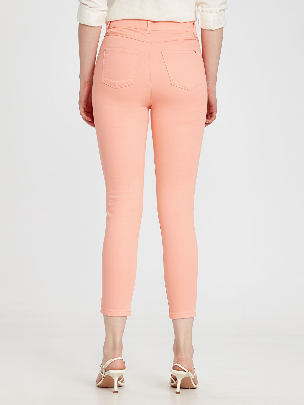 Turuncu Ekstra Dar Fit Gabardin Kadın Pantolon-3