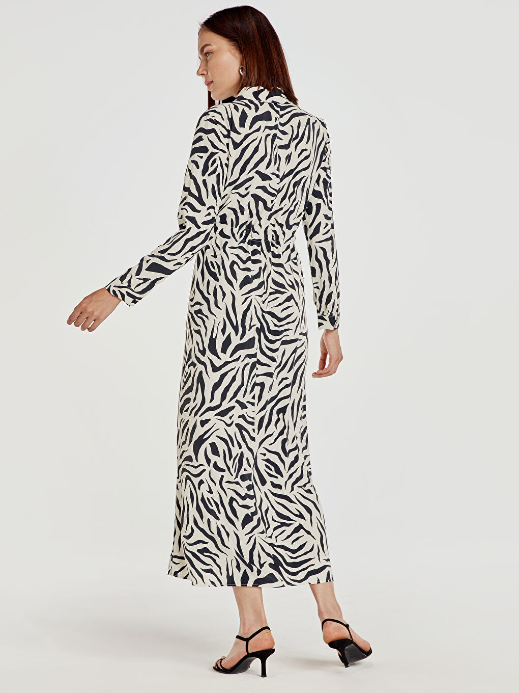 Siyah Standart Fit Uzun Kollu Kadın Gömlek Elbise-2