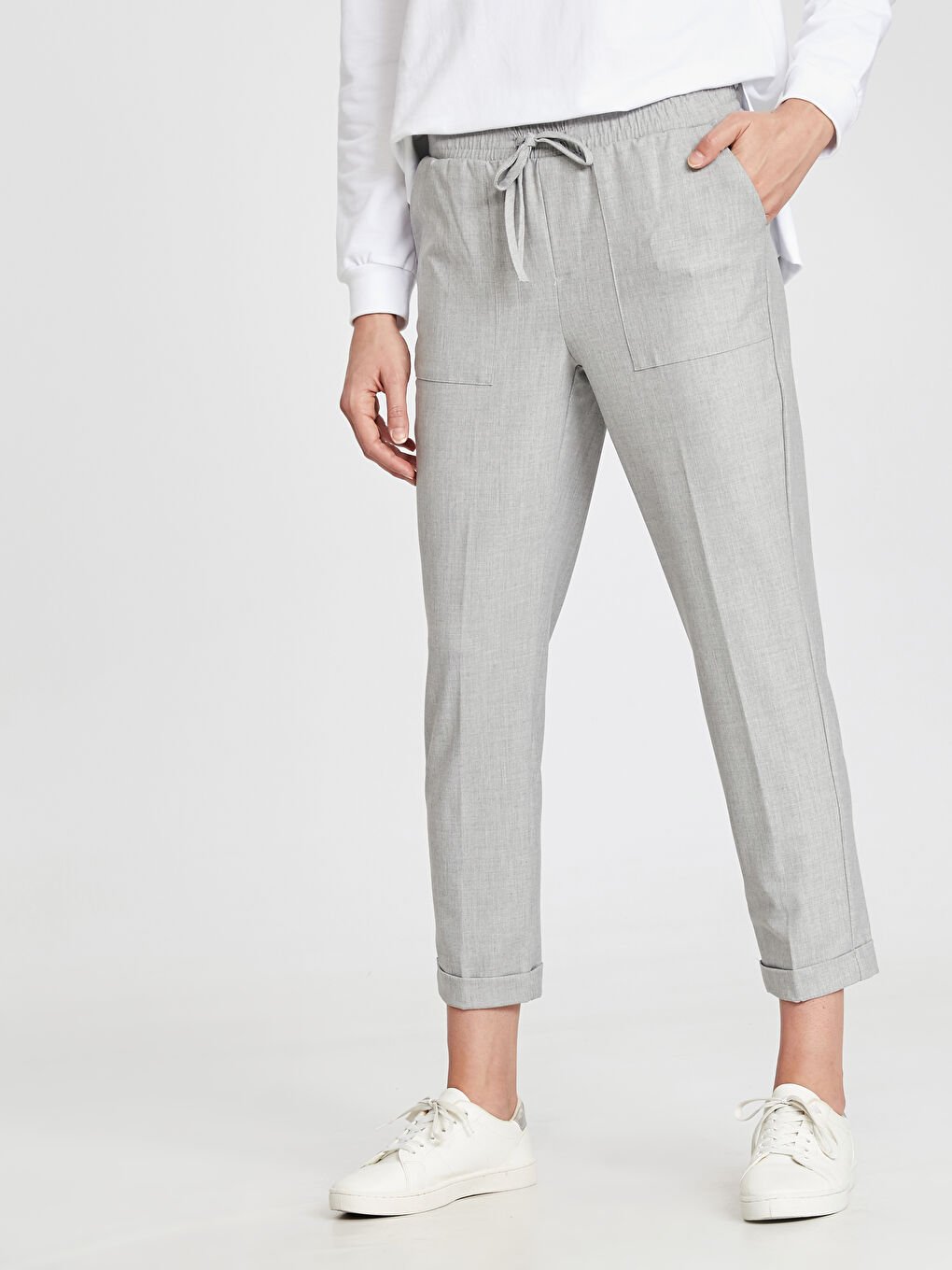 Gri Mom Fit Kadın Pantolon-1