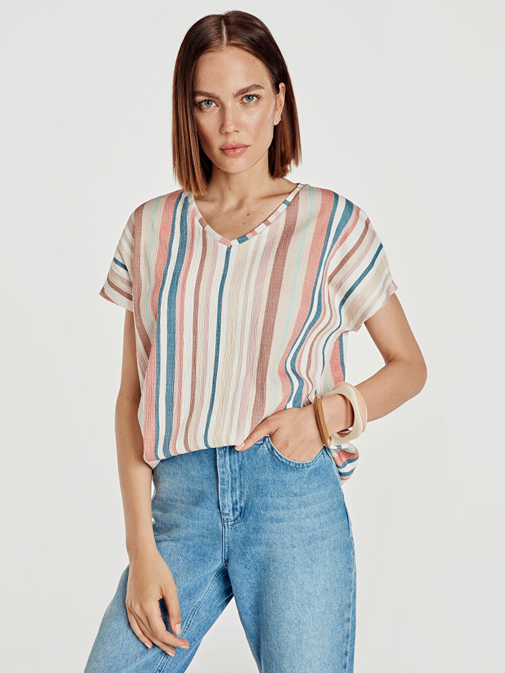 Karışık Çizgili Tişört-1