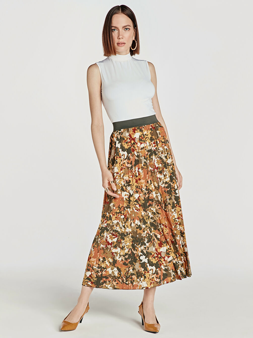 Haki Rahat Kalıp Krep Kadın Etek-1